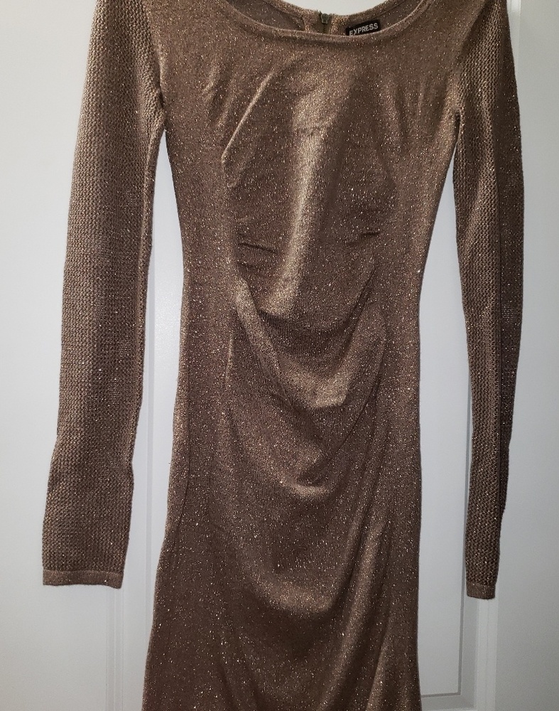 Express brown/gold sweater dress XS